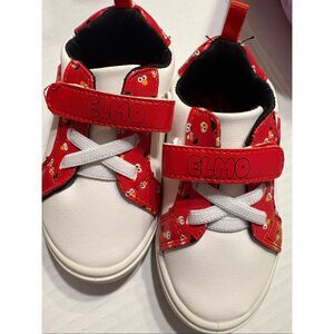 Sesame Street Elmo Unisex Baby White Red Court Sneakers Shoes Size 5 NWOT
